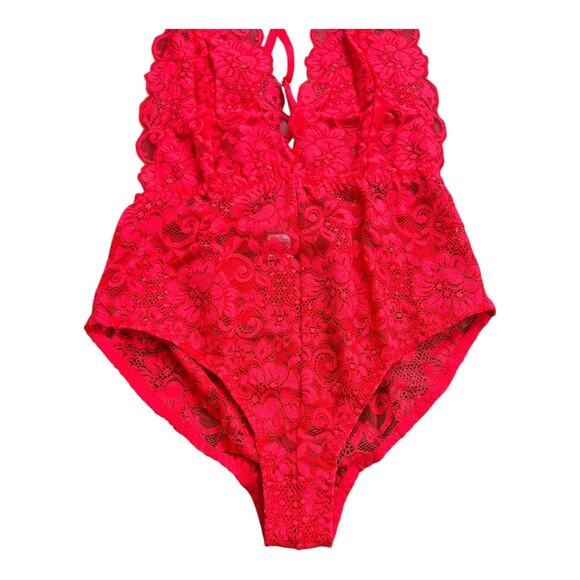 We are HAH / Free People NWT Comin' In HAHt Bodysuit Siren Red S Lace Coquette - Picture 5 of 9